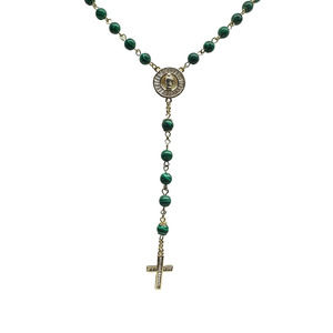 Our Lady of Guadalupe Green Rosary Necklace Round Beads Cross Pendant NEW